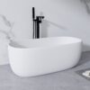 Freestanding Bathtub Resin Stone Soaking Bathtub Solid Surface Modern Tubs With Overflow And Pop-Up Drain - Matte White - Image 5