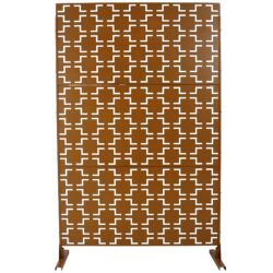 Outdoor & Indoor Freestanding Decorative Privacy Screen For Deck Balcony Patio, Metal Privacy Screen - Brown