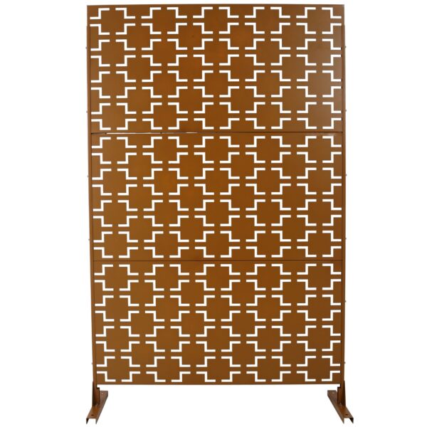 Outdoor & Indoor Freestanding Decorative Privacy Screen For Deck Balcony Patio, Metal Privacy Screen - Brown