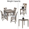 5 Piece Dining Table Set, Wooden Dining Square Table Set For 4, Counter Height Kitchen Table Set With Square Table And 4 Upholstered Chairs For Small Space - Walnut - Image 6