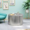 Braeburn - Handcrafted Round Coffee Table Hammered Surface - Silver - Image 5