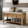 Shoe Rack With Cushioned Seat And Drawers Multipurpose Entryway Storage Bench - Old Pine - Image 3