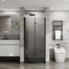 Bifold - Frameless Glass Shower Door 1 / 4" Tempered Clear Glass Pivot Swing Panel - Black - Image 2