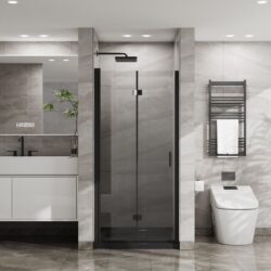 Bifold - Frameless Glass Shower Door 1 / 4" Tempered Clear Glass Pivot Swing Panel - Black