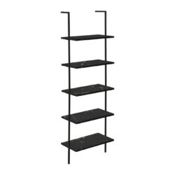 Bookshelf, Bookcase, Etagere, Ladder, 5 Tier, For Office, Marble Look Contemporary & Modern - Black