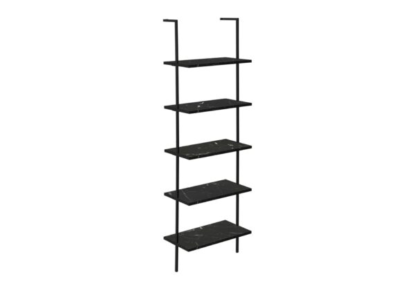 Bookshelf, Bookcase, Etagere, Ladder, 5 Tier, For Office, Marble Look Contemporary & Modern - Black