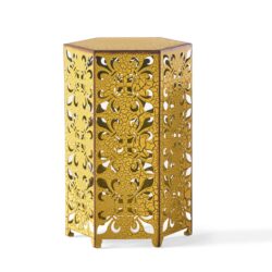 Outdoor Hexagonal Accent Table Set With Charming Fleur De Lis Panel Sides - Antique Yellow