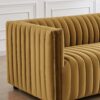 Dominic - Channel Tufted Velvet Sofa - Dark Yellow - Image 4