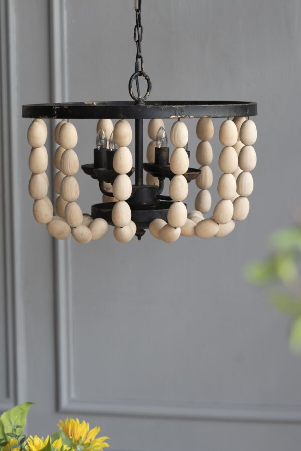 4 Light Wood Chandelier, Hanging Light Fixture With Adjustable Chain For Kitchen, Bulb Not Included - Cream