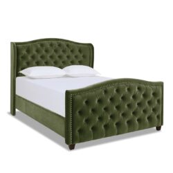 Marcella - Queen Upholstered Shelter Headboard Bed Set - Olive Green