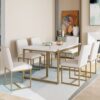 Modern Dining Table Set For 6 Faux Marble Kitchen Table Set With 6 Upholstered Dining Chairs, 7 Piece - White / Golden - Image 2
