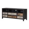Retro Distressed Wooden TV Stand For TVs Up To 65", Entertainment Center Media Console With 6 Drawers And 3 Shelves For Living Room - Black - Image 9