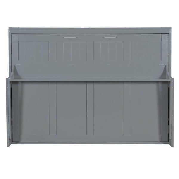 Full Size Murphy Bed With Hydraulic Lift & Desk Design - Gray