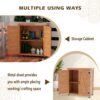 Rustic Cedar Potting Bench With Storage Cabinet And Metal Table Top For Outdoor Patio - Light Brown - Image 6