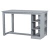 Solid Wood Farmhouse Counter Height Dining Table Set With 3 Tier Storage Shelves, Upholstered Dining Chairs For 4, 5 Piece - Gray - Image 12