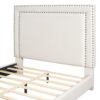 Queen Size Upholstered Bed With Slats Support, No Box Spring Needed - Beige - Image 3