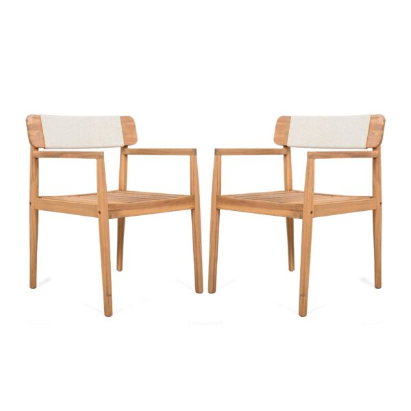Creative Braided Acacia Wood Outdoor Dining Table And Chairs With Armrests (Set of 2) - Teak / White