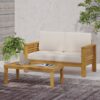 Outdoor Wooden Set With Loveseat, Coffee Table And Water Resistant Cushions - Teak / Cream - Image 8