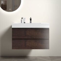 Alice - 36" Bathroom Vanity With Sink, Large Storage Wall Mounted Floating Bathroom Vanity For Modern Bathroom, One-Piece Sink Basin Without Drain And Faucet - White / Walnut