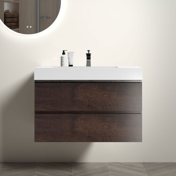 Alice - 36" Bathroom Vanity With Sink, Large Storage Wall Mounted Floating Bathroom Vanity For Modern Bathroom, One-Piece Sink Basin Without Drain And Faucet - White / Walnut