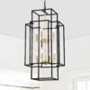8 Light Metal Lantern Tiered Pendant Hanging Light Fixtures, Industrial Farmhouse Adjustable Height Chandeliers For Dining Room Hallway Foyer Entryway (E12 Bulbs Not Included) - Matte Black / Gold - Image 2