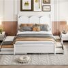 Queen Size Platform Bed With With 2 Big Drawers, Twin Long Size Trundle - White - Image 14