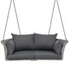 2 Person Hanging Seat, Rattan Woven Swing Chair, Porch Swing With Ropes - Gray / Cushion - Image 6
