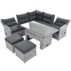 Outdoor Furniture Set Patio Rattan Furniture Set With An Adjustable Table, Recliners With Extendable Side Tables, And 2 Ottomans For Patio, Lawn, Backyard, Pool - Gray - Image 21