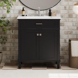 Bathroom Vanity With Ceramic Basin, Soft Close Door And Adjustable Shelves - Black