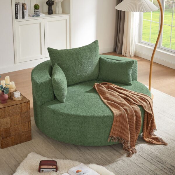360° Swivel Chair Accent Barrel Chair Swivel Round Sofa Chair With 3 Removable Pillows For Living Room, Office And Hotel - Green