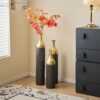 Elegant Floor Vase Set Metal Decorative Vases 3 Piece Set For Floral Display, Wedding & Gift Decor - Gold / Black - Image 12
