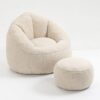 Bedding Bean Bag Sofa Chair High Pressure Foam Bean Bag Chair Adult Material With Padded Foam Padding Compressed Bean Bag With Footrest - Beige - Image 17