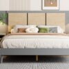 Queen Size Bed Frame With 2 Nightstands Elegant Design With Lamps - Gray - Image 13