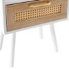 15.75" Rattan End Table With Power Outlet & USB Ports, Modern Nightstand With Drawer And Solid Wood Legs, Side Table For Living Room, Bedroom - White - Image 15