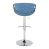 Curvo - Mid-Century Modern Adjustable Barstool With Swivel With Rounded T Footrest (Set of 2) - Chrome / Walnut / Blue - Image 5