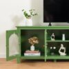 Stylish TV Cabinet, Entertainment CenterTV Stand, TVconsoletable, Media Console, Solidwood Frame, Changhong Glass Door, Metal Handle - Antique Green - Image 8
