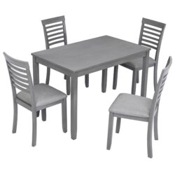 5 Pieces Modern Dining Set, Rectangular Wooden Dining Table With 4 Upholstered Chairs For Kitchen, Dining Room - Gray