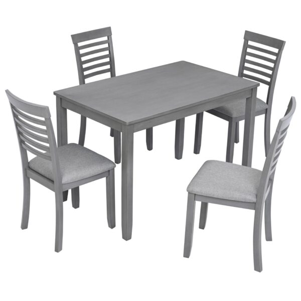 5 Pieces Modern Dining Set, Rectangular Wooden Dining Table With 4 Upholstered Chairs For Kitchen, Dining Room - Gray