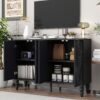 Modern TV Stand, Entertainment Center Media Console With 2 Spacious Storage Space, Solid Wood Legs And Anti-Tip Device For Living Room, Up To 43" - Black - Image 4
