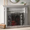Mariella - Traditional Floral Iron Fireplace Screen With Ornate Design - Black / Brushed Silver - Image 2