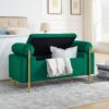 Elegant Upholstered Velvet Storage Bench With Cylindrical Arms And Iron Legs - Green - Image 7