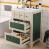 Bathroom Vanity With Ceramic Sink, Bathroom Vanity Cabinet With 2 Drawers, Wooden Bathroom Sink Cabinet - Beige / Green - Image 27