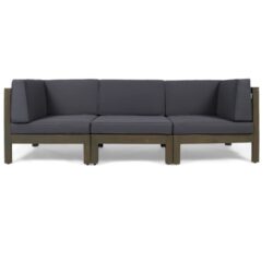 Oana - Contemporary 3 Piece Sofa Set With Water Resistant Cushions - Dark Gray