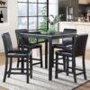 5 Pieces Counter Height Table Set, Wooden Kitchen Table Set With Square Table And 4 Upholstered Chairs, Counter Height Dining Table With Crystal Decoration And Chair Set For Kitchen, Dining Room - Black - Image 2