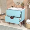 Bathroom Vanity Cabinet With Ceramic Sink Combo Set, Frame Modern Bathroom Storage Cabinet With 2 Drawers - Blue - Image 4