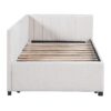 Twin Size Sofa Bed Upholstered Daybed With Trundle Frame No Box Spring Needed, Linen - Beige - Image 2