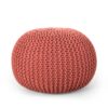 Bordeaux - Knitted Cotton Round Pouf, Versatile Ottoman And Cushion - Coral - Image 4