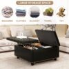 Large Square Storage Stool With 2 Storage Doors, Footstool For Living Room Studded Mid - Century Modern Coffee Table - Black - Image 3