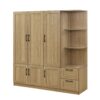 3 Door Storage Wardrobe For Dedroom With Shelves And 2 Drawers, Side Storage Shelves - Nature - Image 2