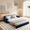 Queen Pull Out Sofa Bed, 3 In 1 Convertible Sleeper Sofa With Side Storage Multifunctional Velvet Loveseat Bed For Living Room - Blue - Image 3